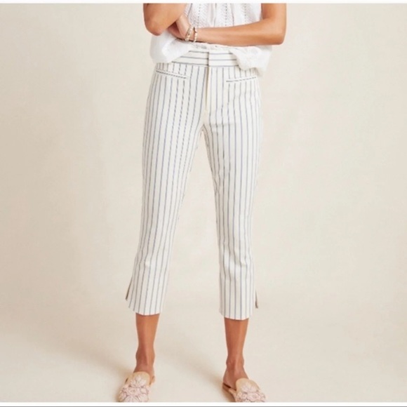 Anthropologie The essential Slim Stripes Crop Pants Size 0 - Picture 1 of 10